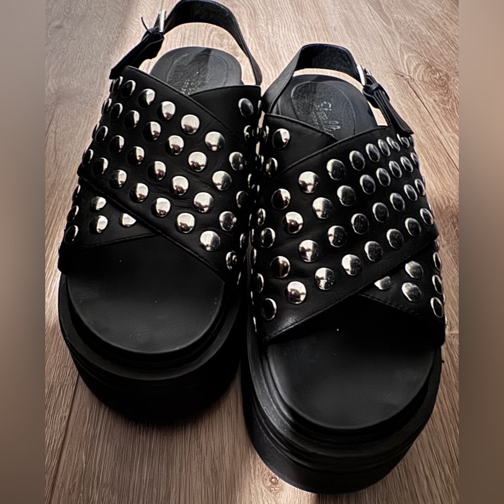 Shellys London Black Studded Platforms